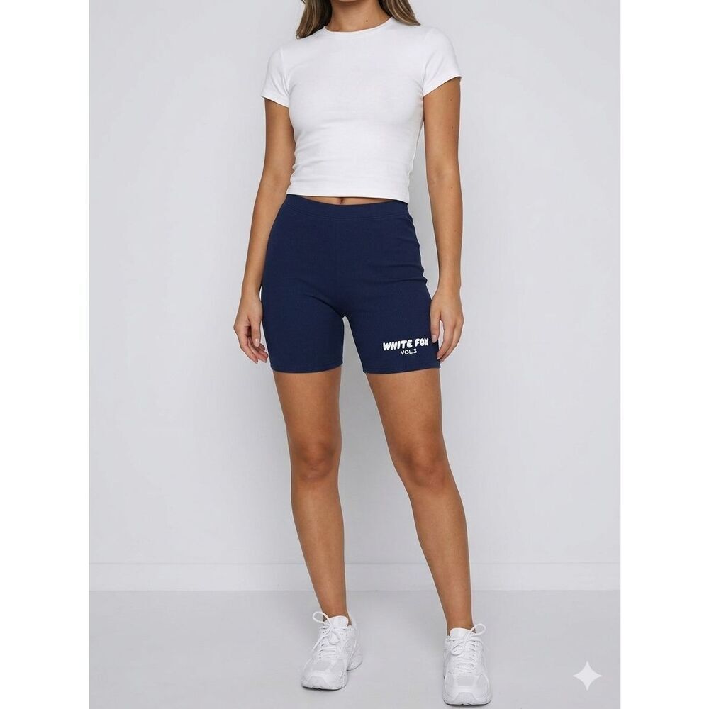 White Fox Boutique Space Navy Offstage Ribbed Bike Shorts NWT Size XXS Vol. 3